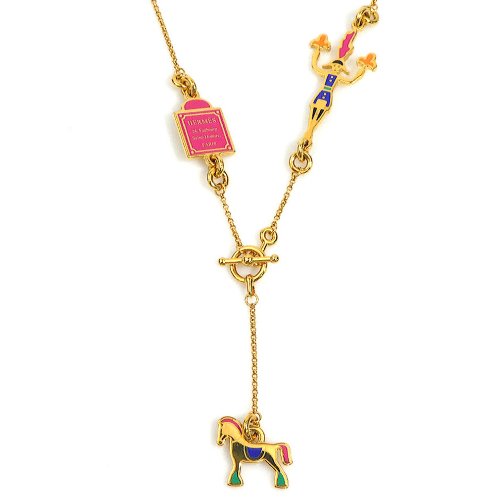 Hermes HERMES Necklace Cheval Grand Parade GP Enamel Gold Multicolor Women's ...